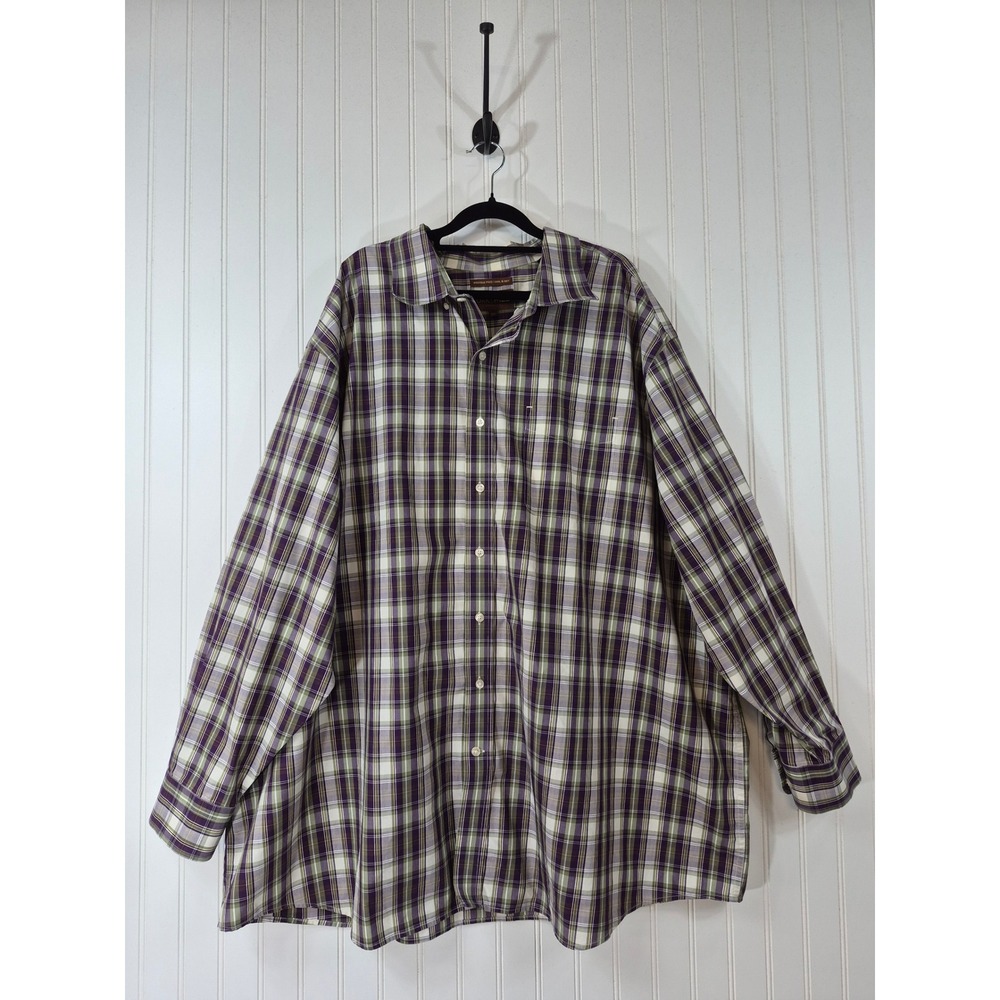 NWOT Oak Hill Mens 3XL Purple Green Plaid Button Down Shirt Wrinkle Free Cotton